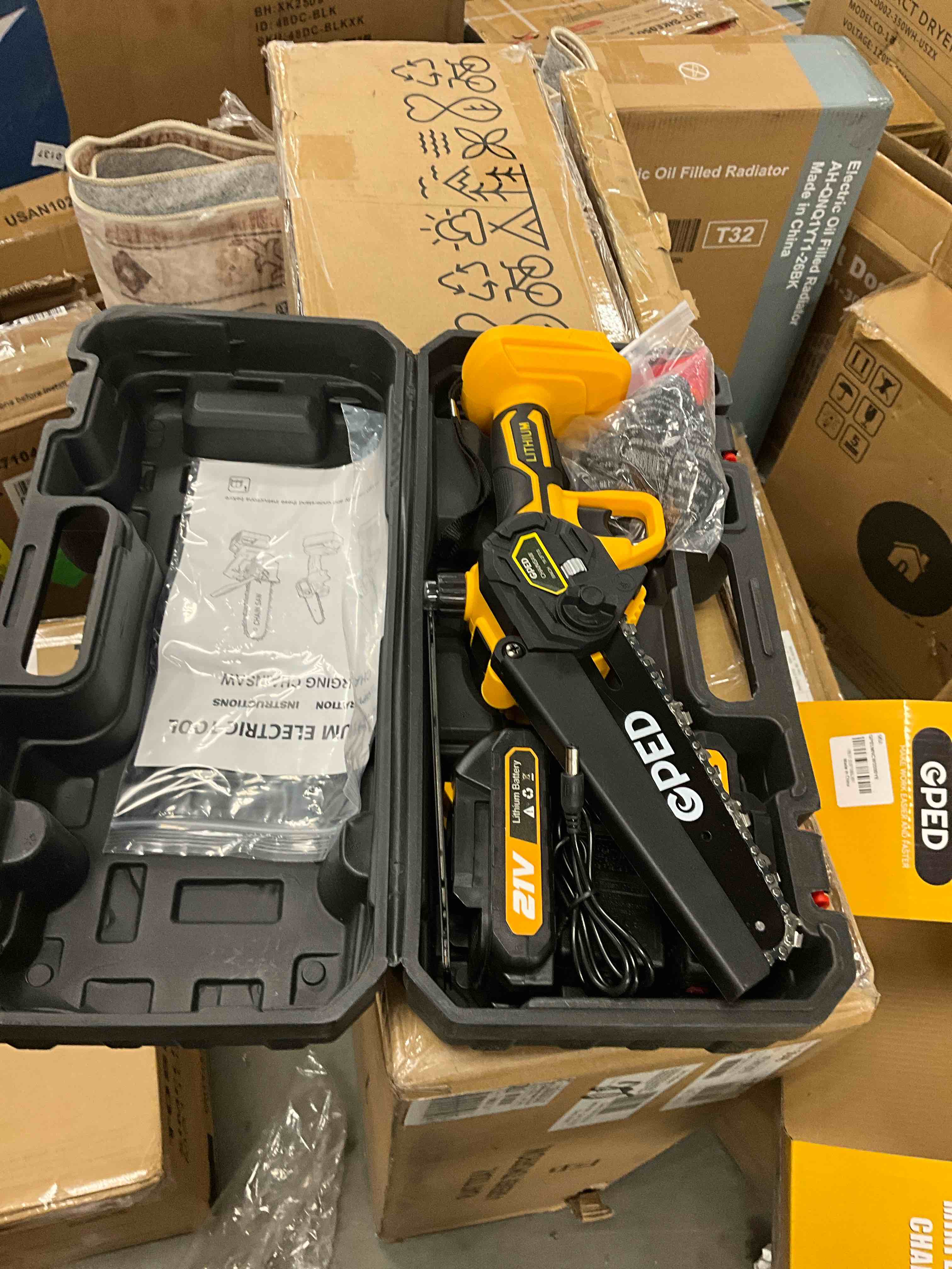 Condition photo showing Good Condition for GPED Mini Chainsaw Cordless 6 inch with 2 Battery, Mini Power Chain Saw with Security Lock, Electric Chainsaw, Handheld Small Chainsaw for Tree Trimming Wood Cutting, Yellow