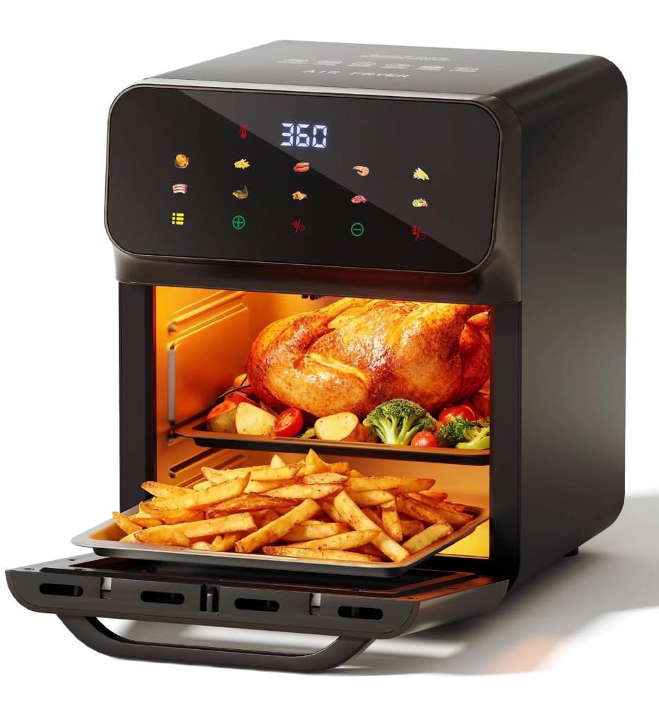 10QT Air Fryer, Convection Oven With 10 Preset Cooking Mode, Bake, Roast, Reheat, Broiler, Dehydrate, Toaster Baker, 85% Oil-Less, Visible Window and LED Digital Color Display
