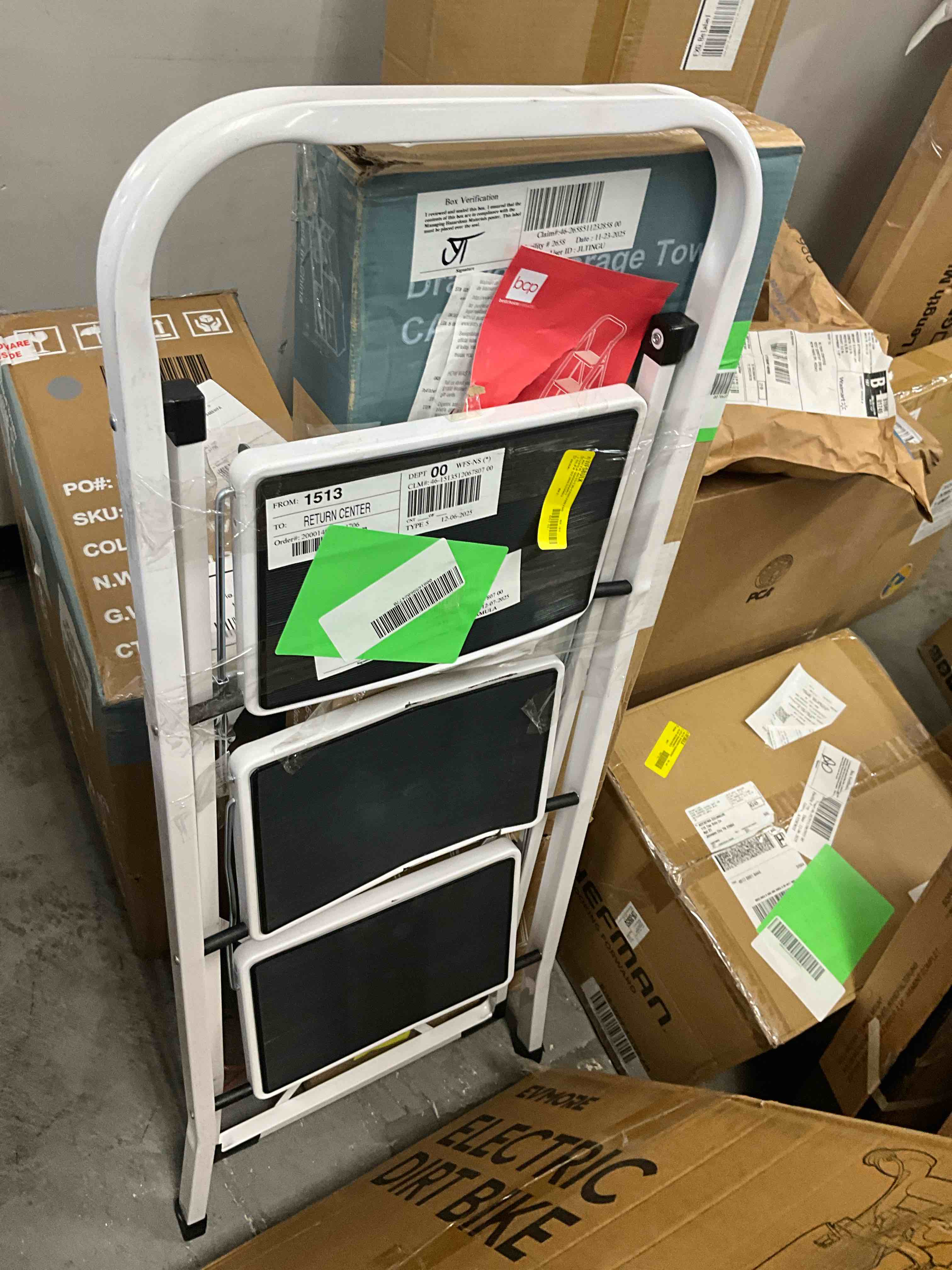 Condition photo showing Good Condition for Best Choice Products 3 Step Ladder Folding Lightweight Step Stool for Home w/ Non-Slip Feet  Padded Steps  330lb White