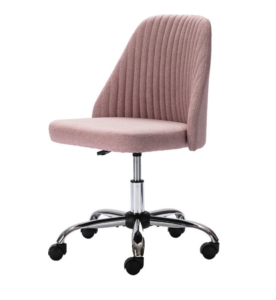 edx Makeup Chair Armless Office Chair With Wheels, Comfortable Home Office Desk Chair, Adjustable Swivel Upholstered Fabric Makeup Task Computer Chair, Pink