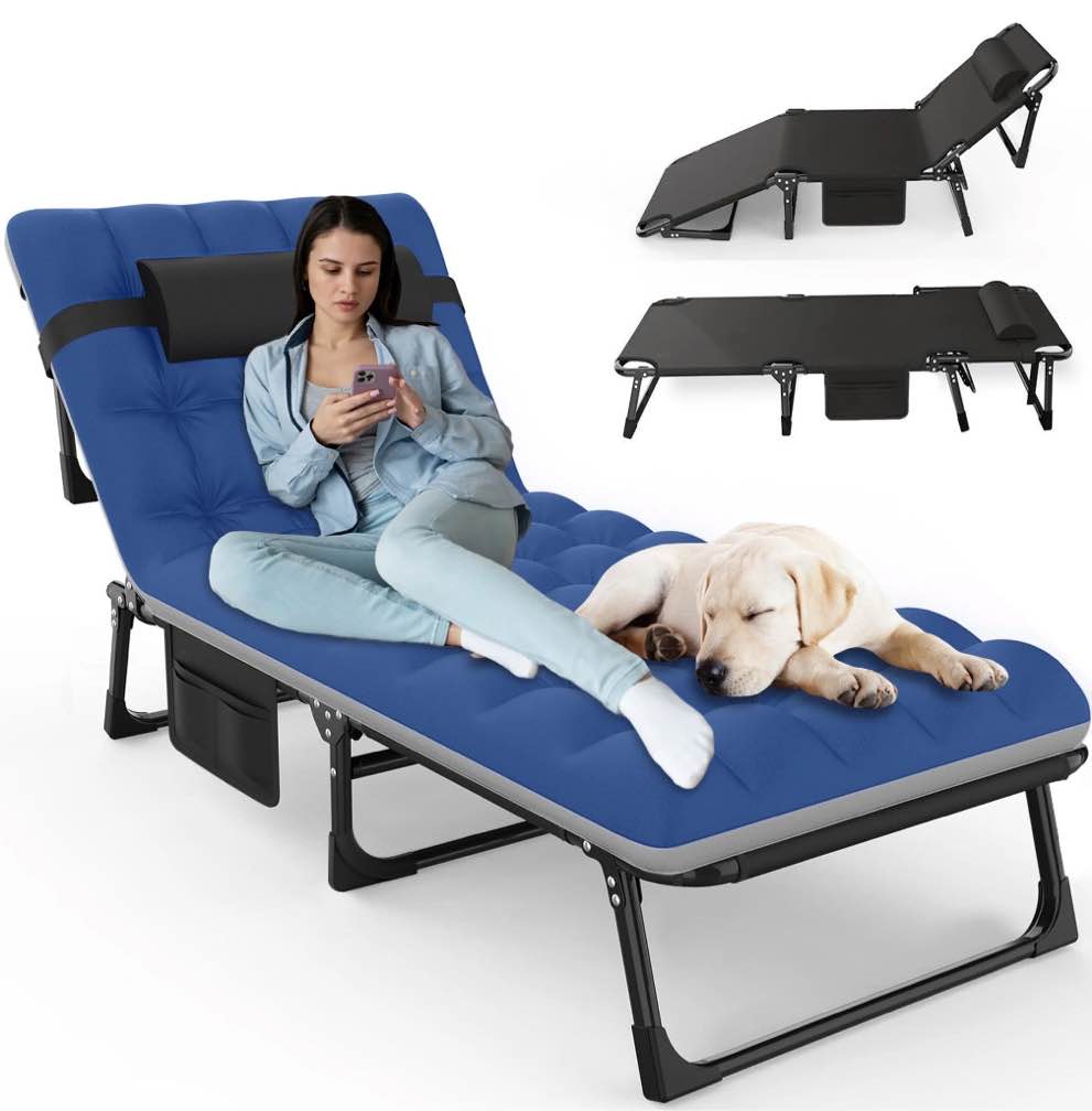 GVDV Portable Folding Camping Cot without mattress 29" Wide Multi-Position Folding Chaise Lounge Chair, Oversized Folding Bed Sleep Cot for Outdoor, Home, Office