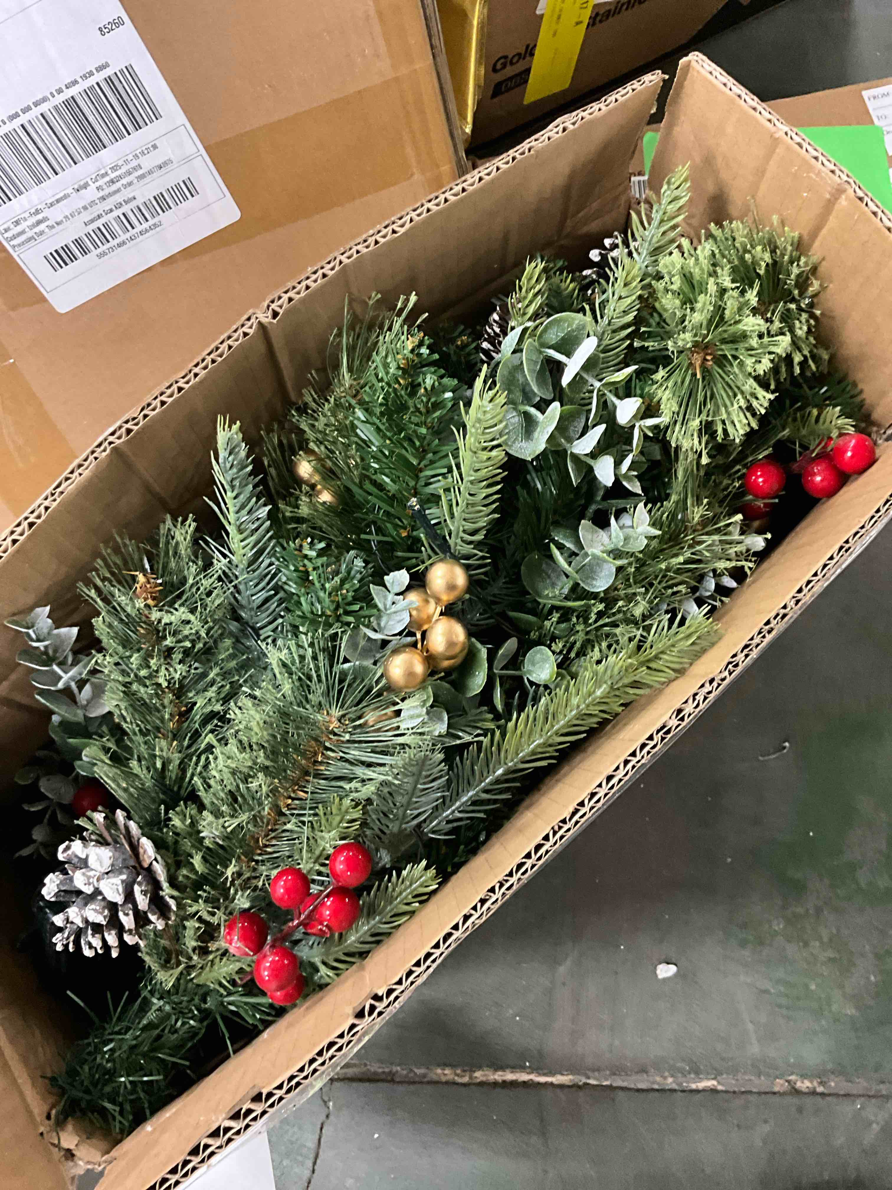 Condition photo showing Good Condition for  2-Pack 22.5-24 Inch Artificial Christmas Trees Pre-decorated with berries pinecones and red balls Includes LED lights Battery-powered Metal ground stakes included 