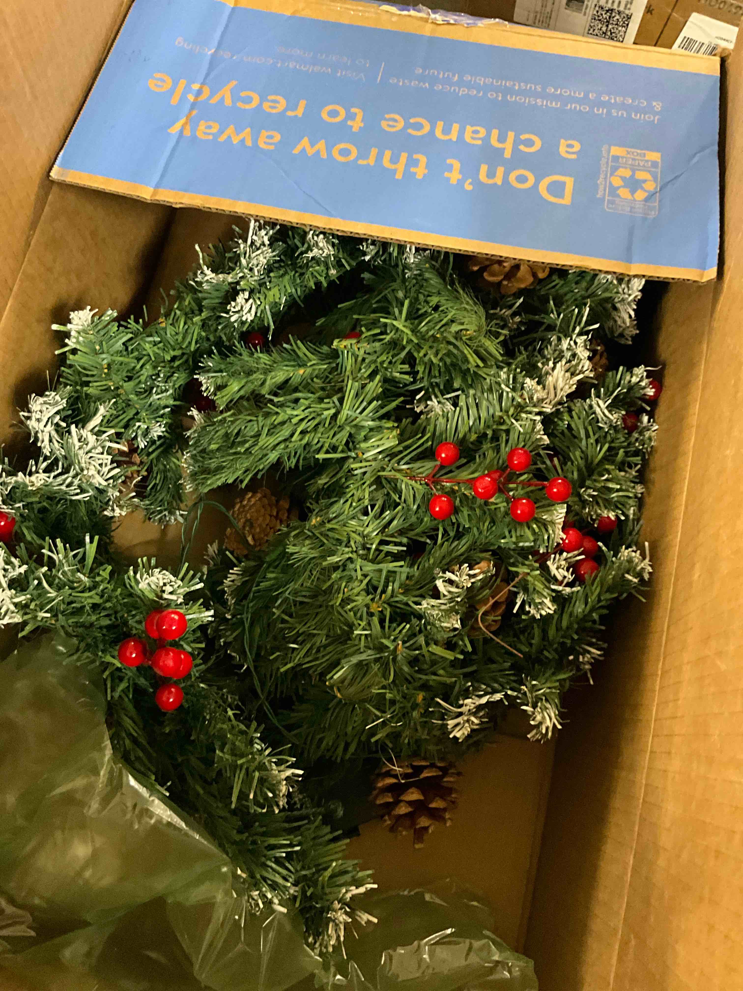 Condition photo showing Good Condition for Yexmas 9ft Large Christmas Garland, Multi-Purpose Xmas Wreath with 45 LED Lights, Decorated with Pinecones, Berry Clusters, Battery Operated