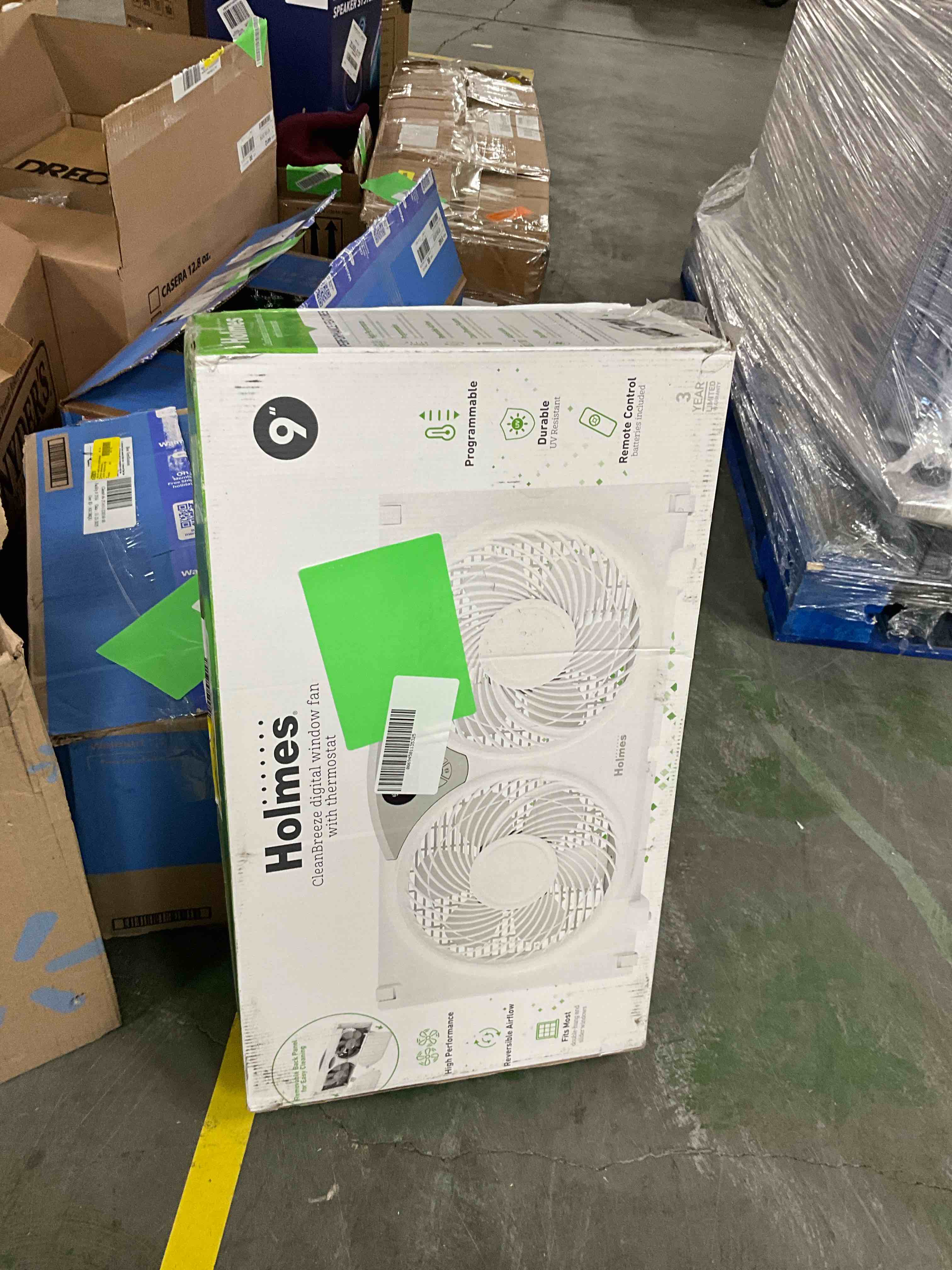 Condition photo showing Good Condition for Holmes 9" Digital Window Fan, 3-Speed, Thermostat, Remote, Adjustable Extenders