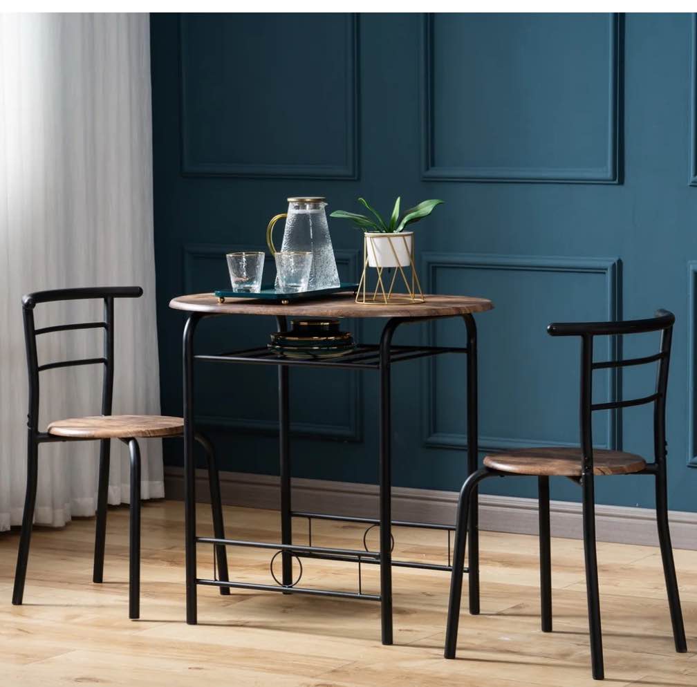 Ktaxon 3 Piece Dining Set Compact 2 Chairs and Table Set with Metal Frame Fire Wood and Black