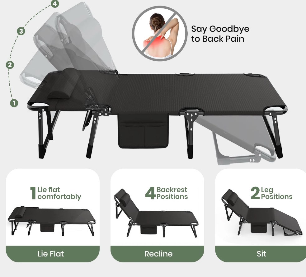 GVDV Portable Folding Camping Cot with Mattress, 29" Wide Multi-Position Folding Chaise Lounge Chair, Oversized Folding Bed Sleep Cot for Outdoor, Home, Office