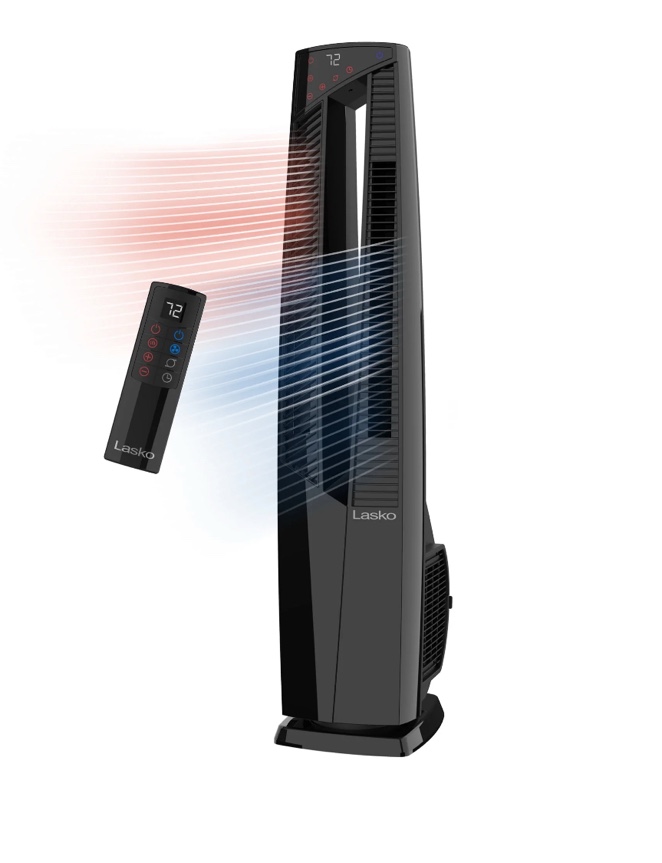 Lasko 38" Duo Comfort High Velocity Tower Fan and Ceramic Space Heater, Remote, Black, FHV801