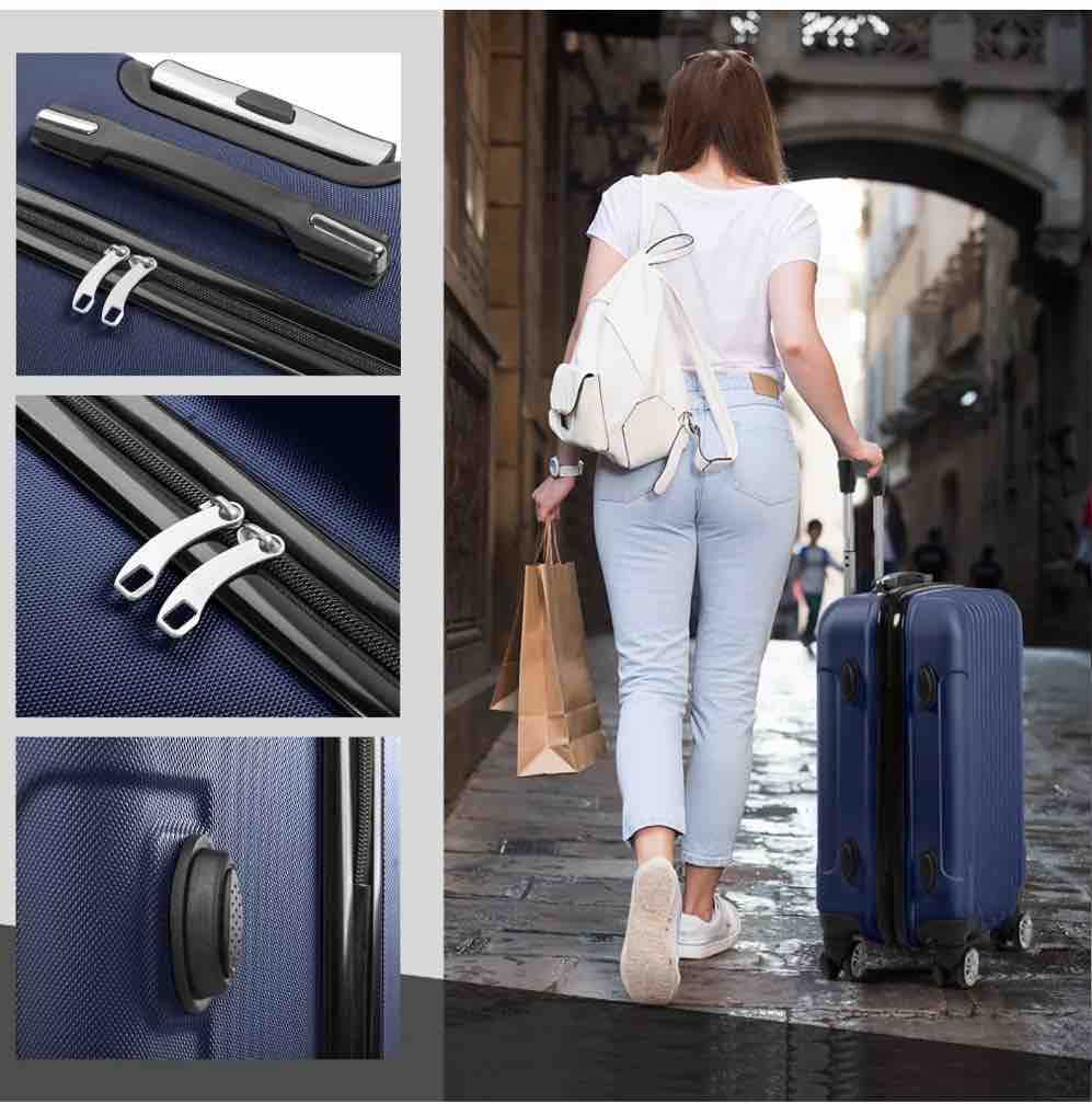 Zimtown 3 Piece Nested Spinner Suitcase Luggage Set With TSA Lock Navy Blue