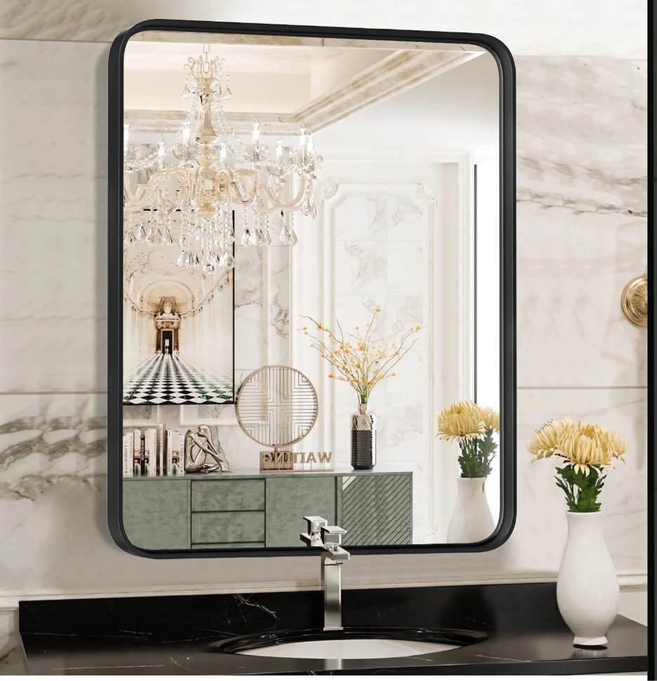 EDX Bathroom Mirror 36"x 24" Wall Mirror with Rectangular Metal Frame, Black