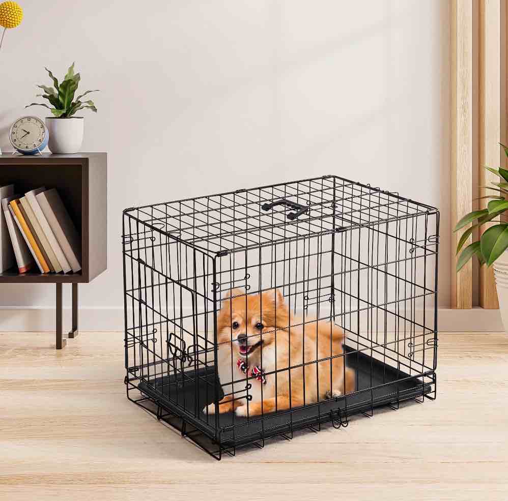CONCETTA 24 inch Single-Door Folding Dog Crate, Portable Small Cage with Leak-Proof Pan Tray
