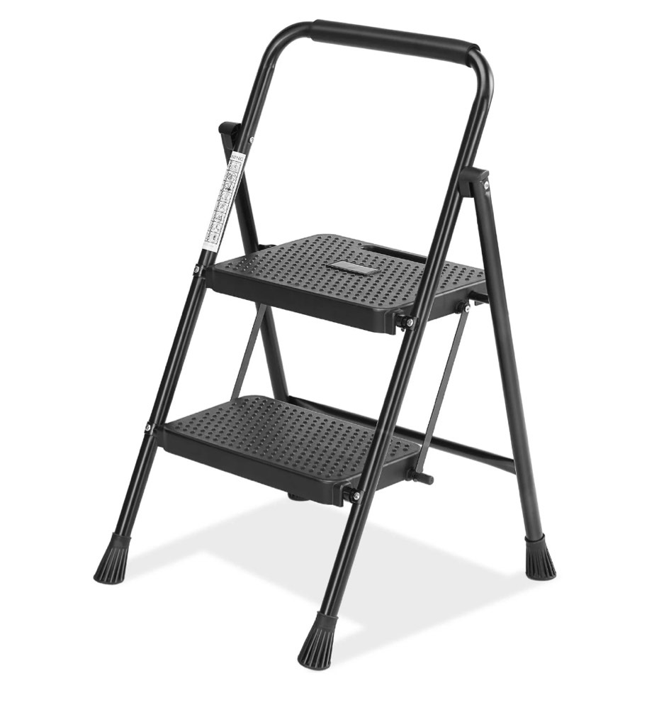 CONCETTA 2 Step Ladder, Folding Step Stool with Anti-Slip Pedal, Lightweight Portable Ladder for Home, Workplace, 800lbs Capacity?Black