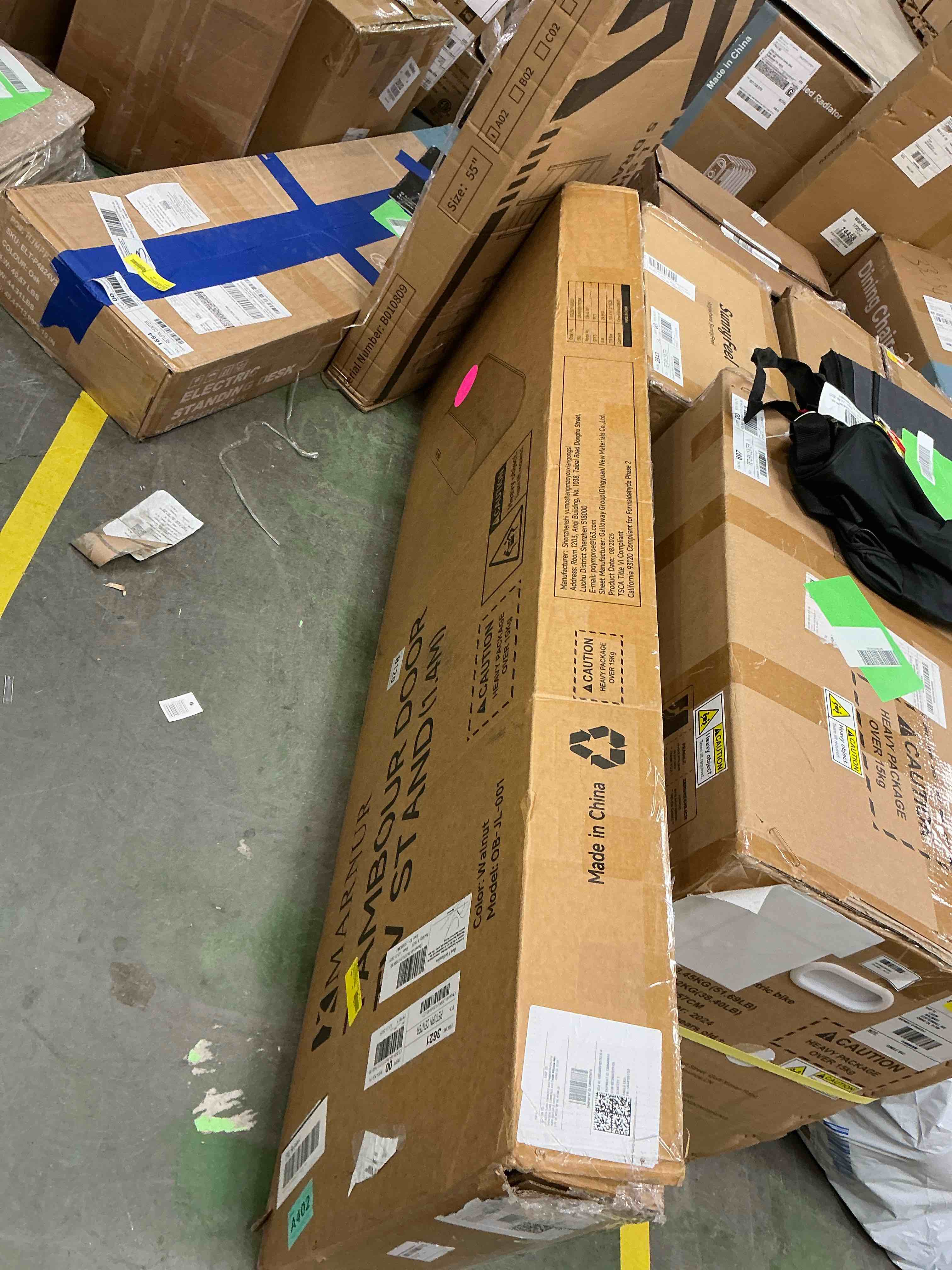 Condition photo showing Good Condition for MARNUR 55" TV Stand for 60" TV, Wood Entertainment Center with Storage and Shelves, 2 Sliding Tambour Doors, Mid-Century Modern