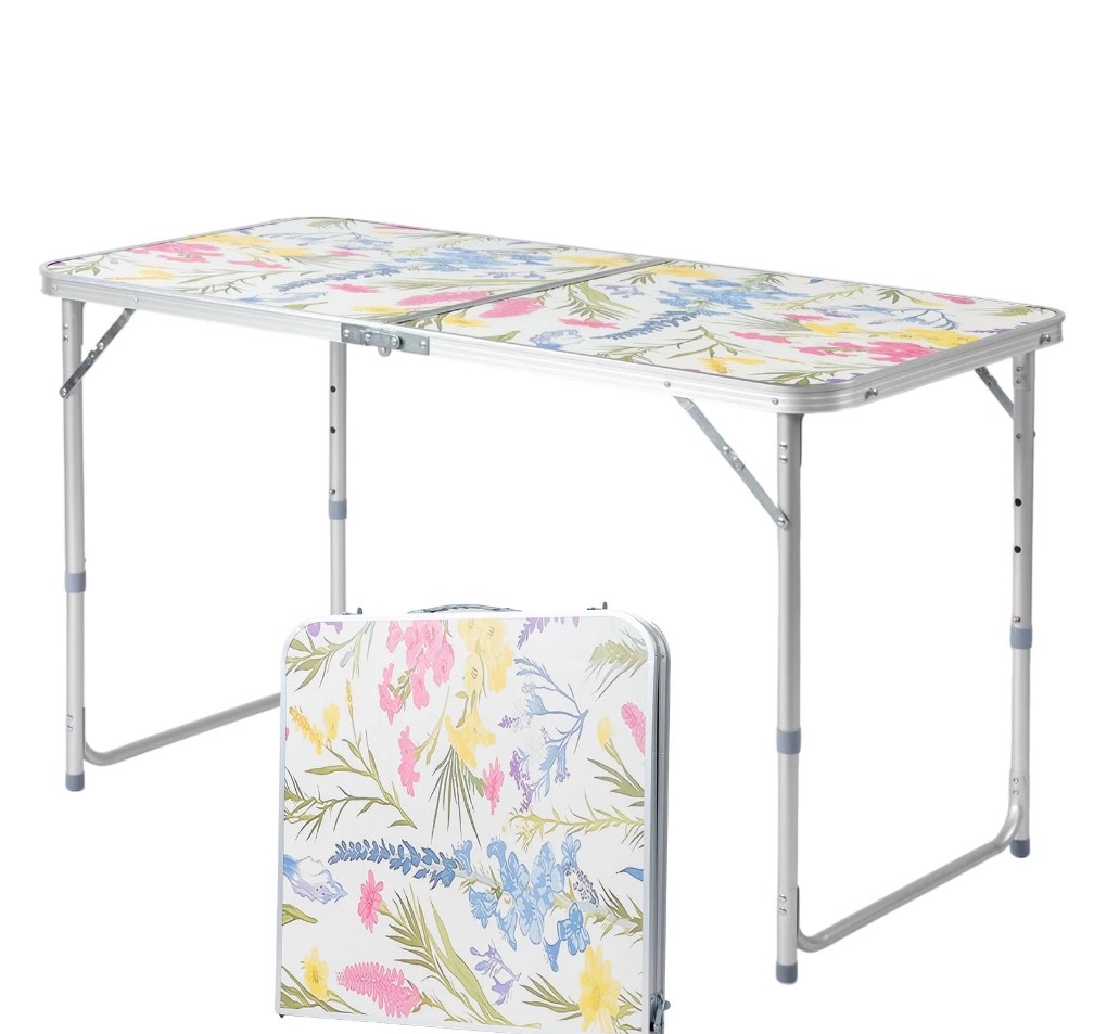 Ktaxon 4' Outdoor Portable Aluminum Camping Picnic Table, 3-Level Adjustable Height Metal Folding Dining Table, Use for Camping Party Wedding Garden Commercial Entertaining Events