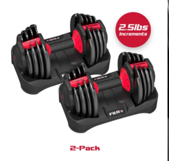 FitRx SmartBell 2-Pack Two 25lbs. Quick-Select 9 in 1 Adjustable Dumbbell for Home Gym 5-25lbs. Weight in 2.5lbs Increments