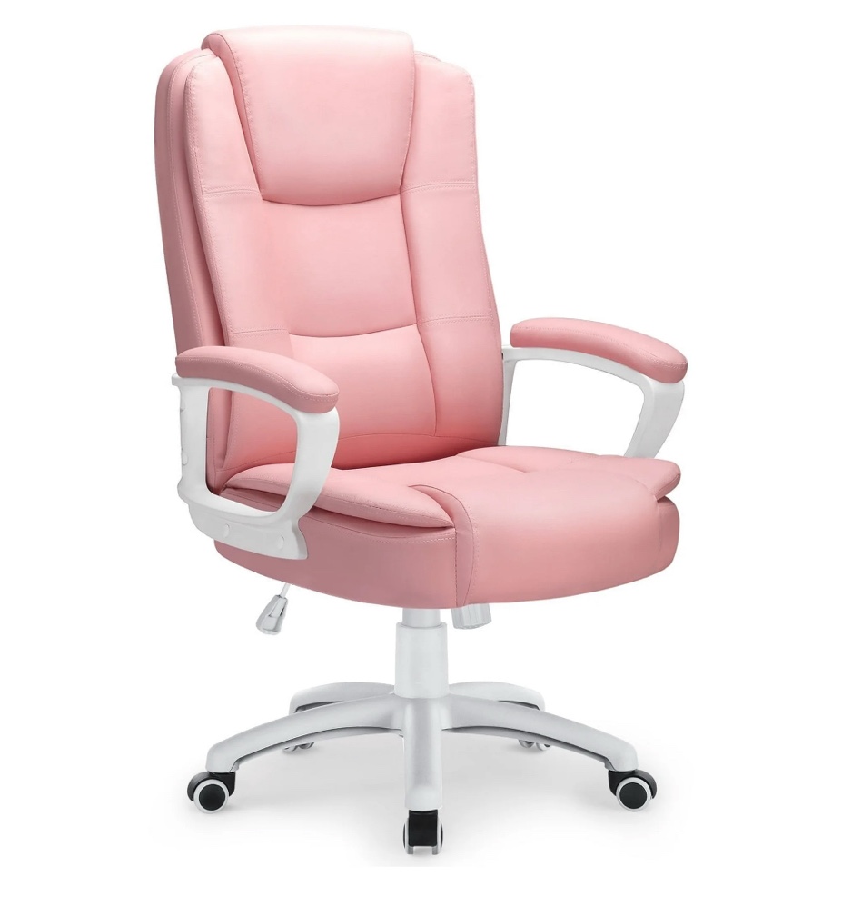 PU Leather High Back Cushion Desk Chair, Pink