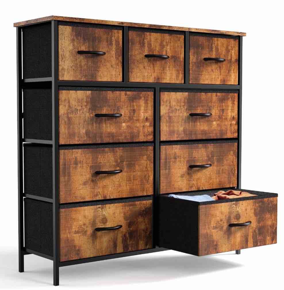ZUNMOS 9 Drawer Fabric Dresser for Bedroom, Chest of Drawer Organizer Storage Cabinet for Closet, Entryway, Rust Brown