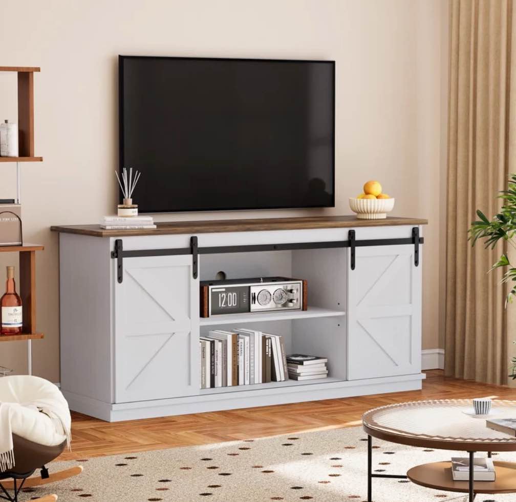 Homall TV Stand for 65 Inch TV, Storage Cabinet with Sliding Barn Door, Entertainment Center, White