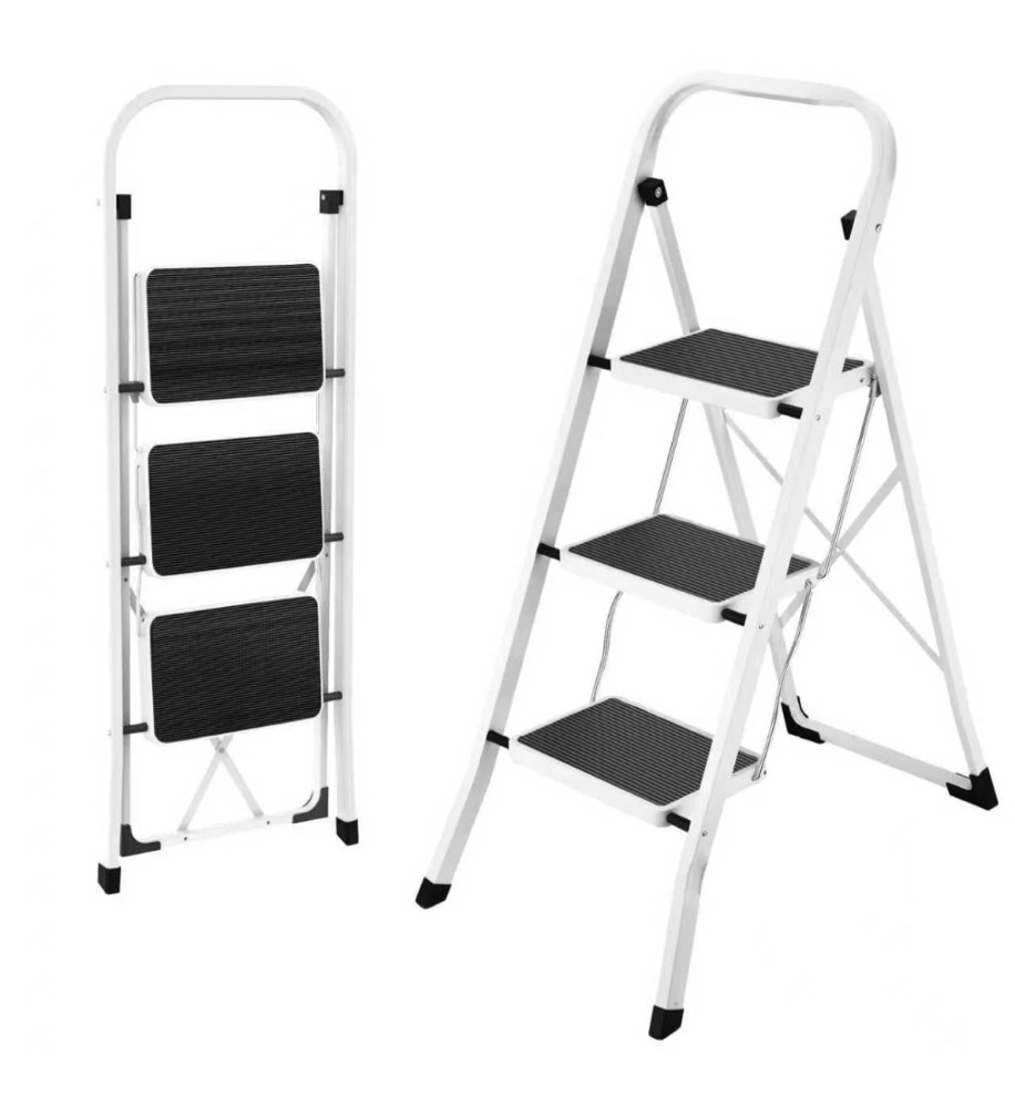 3 Step Ladder, ODEB Folding Step Stool with Wide Anti-Slip Pedal, 330lbs Sturdy Steel Ladder, Convenient Handgrip, Lightweight, Portable Steel Step Stool