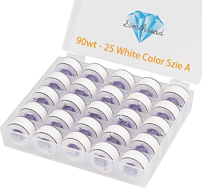 Simthread 23pcs 90WT White Prewound Bobbin Thread Size A Class 15 (SA156) with Clear Storage Plastic