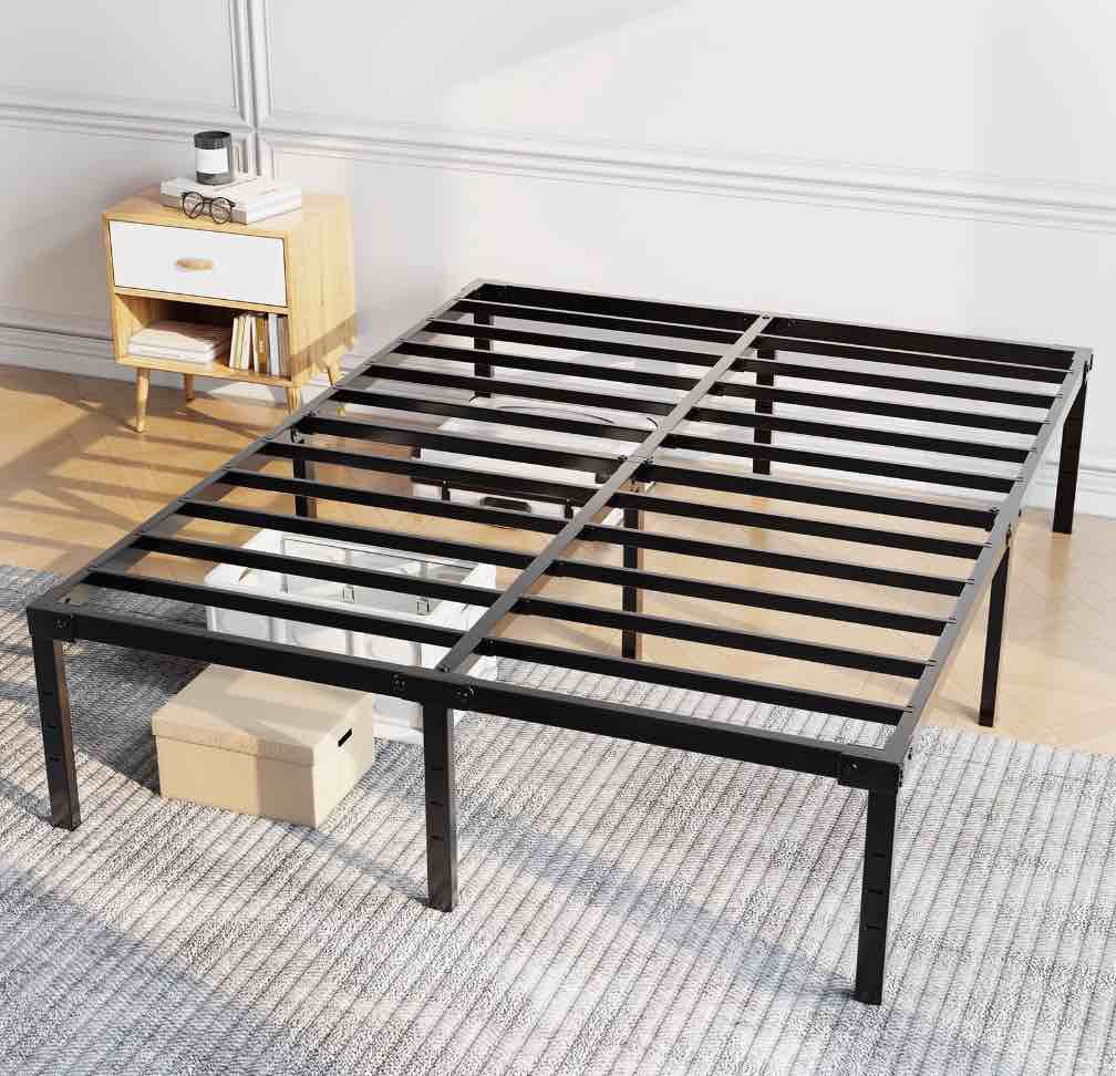 Capri King Bed Frame, 18 inch High Metal Platform Bed Frame, 2200 LBS Weight Capacity, Heavy Duty, Noise Free, Easy Assembly, Black