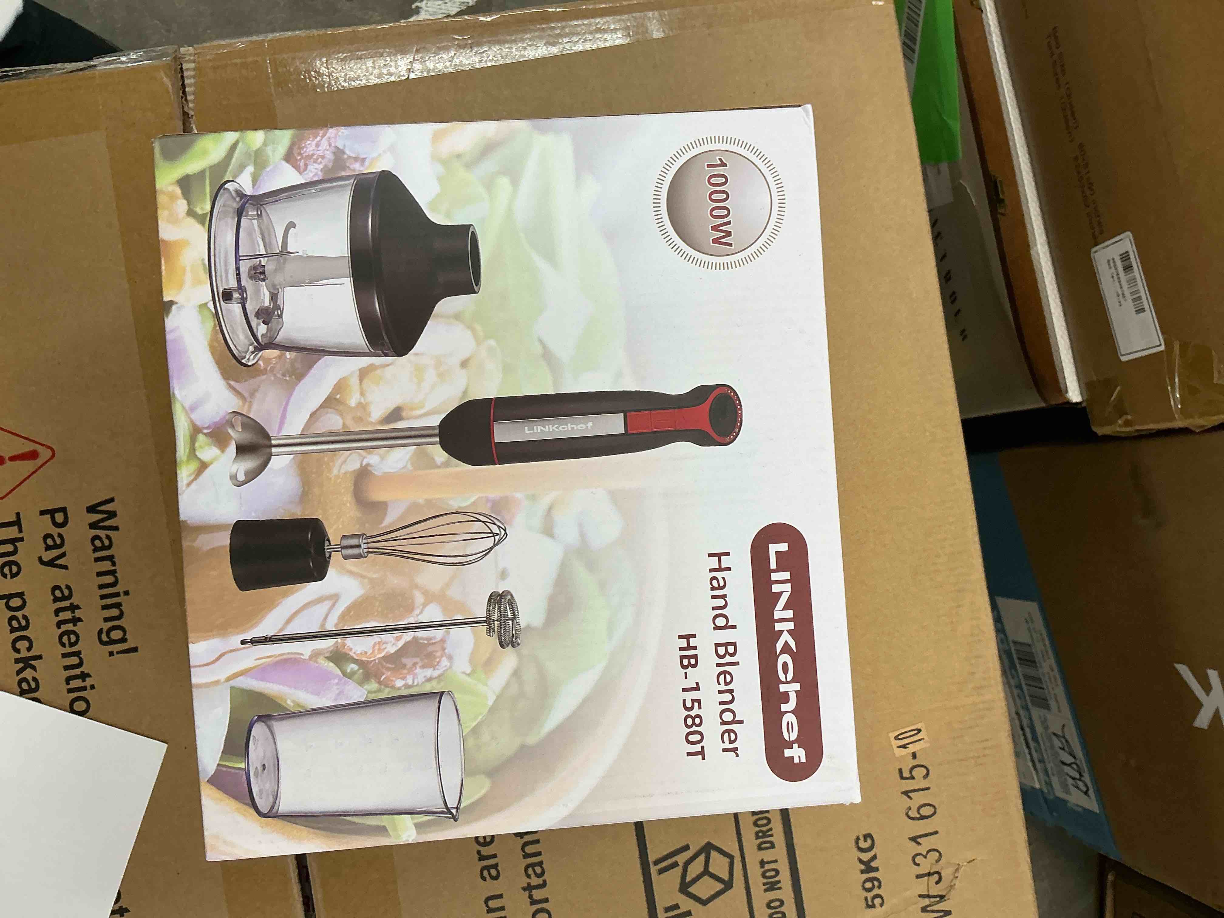 Condition photo showing New/Like New for LINKChef Immersion Blender, 20-Speed 1000W 5-in-1 Immersion Hand Blender, Stick Blender with Turbo Mode, Baby Food Processor with Chopper, Blender for Kitchen with 600ml Beaker (Black)