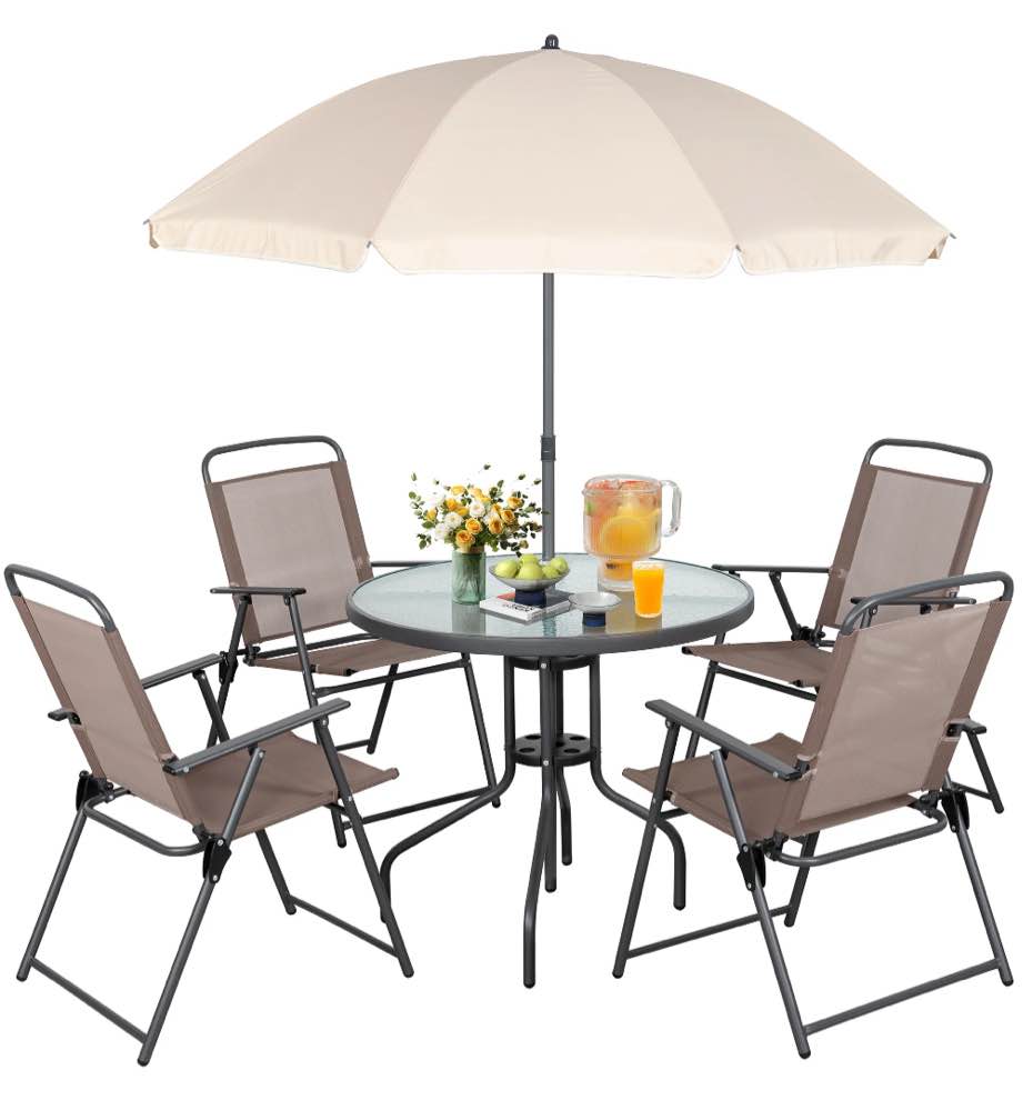 Condition photo showing New/Like New for Walsunny 6 Piece Patio Dining Set with Umbrella  Brown