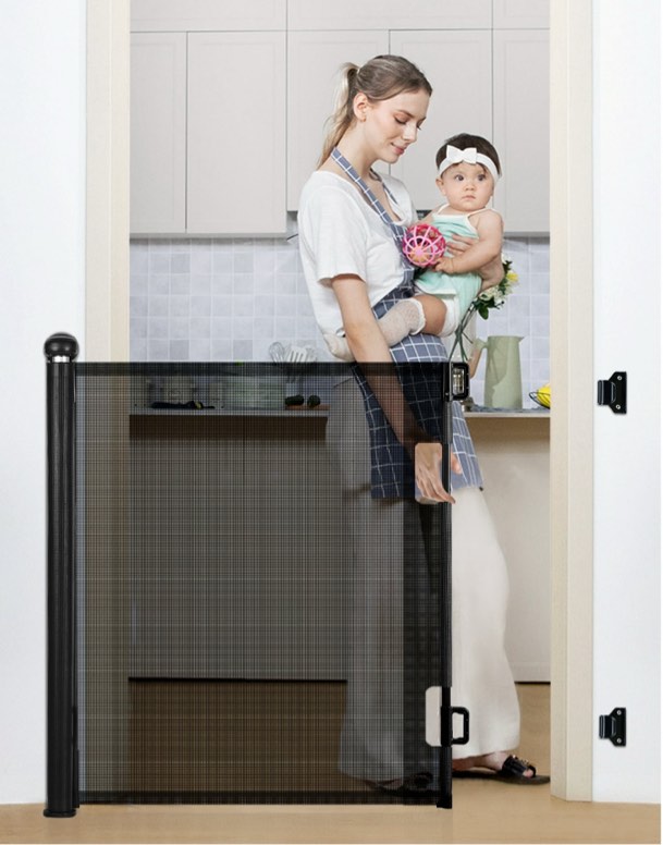 Retractable Mesh Baby Gate, Safety Gates for Stairs Doorway, 33''Tall Extends to 55''Wide, Black
