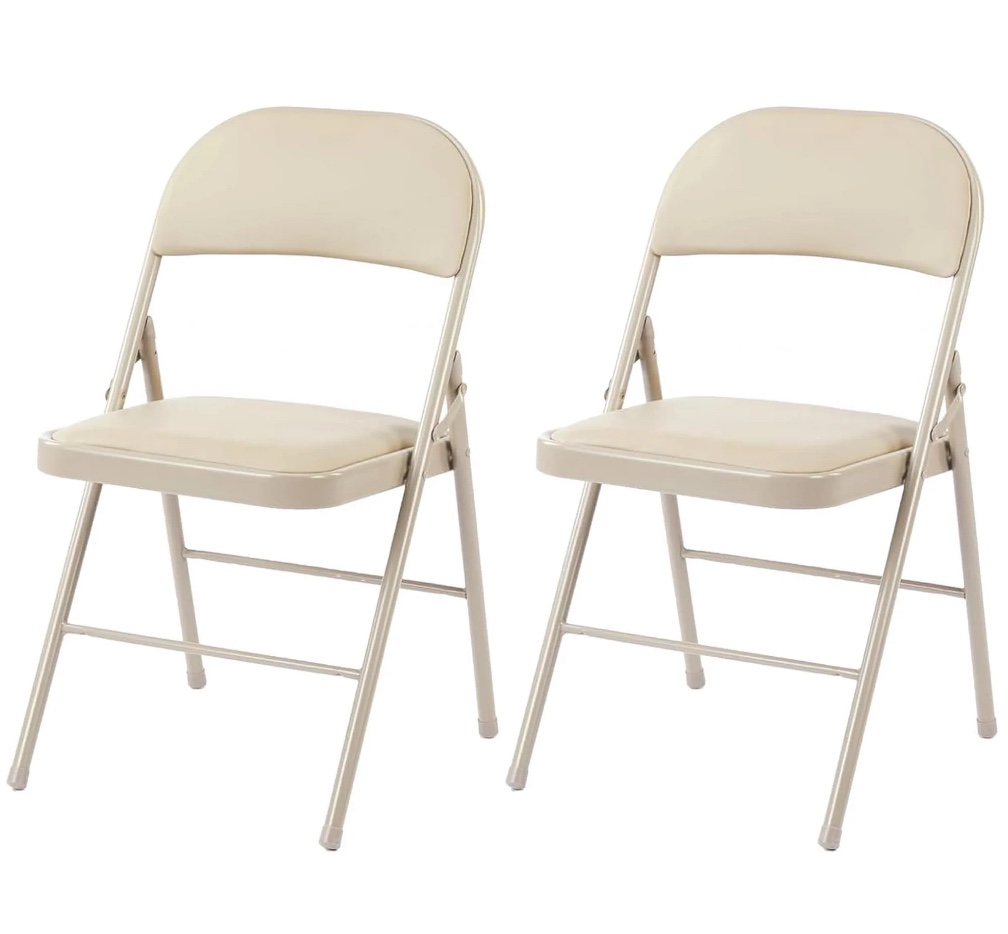 EDX 2 Pack Folding Chair with Sturdy Metal Frame, High-Density Padding, and Water-Resistant PU Leather - Ideal for Meetings, Gatherings, and Events, Khaki