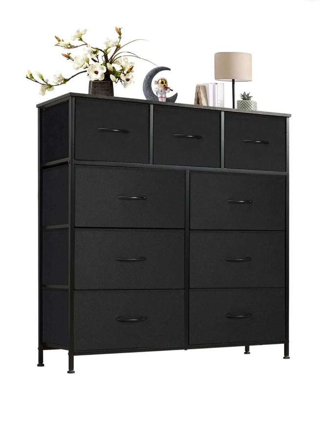 CONCETTA 9-Drawer Fabric Dresser, TV Cabinet Sideboard, Storage Organizer Cabinet for Living Room, Bedroom, Office, Black