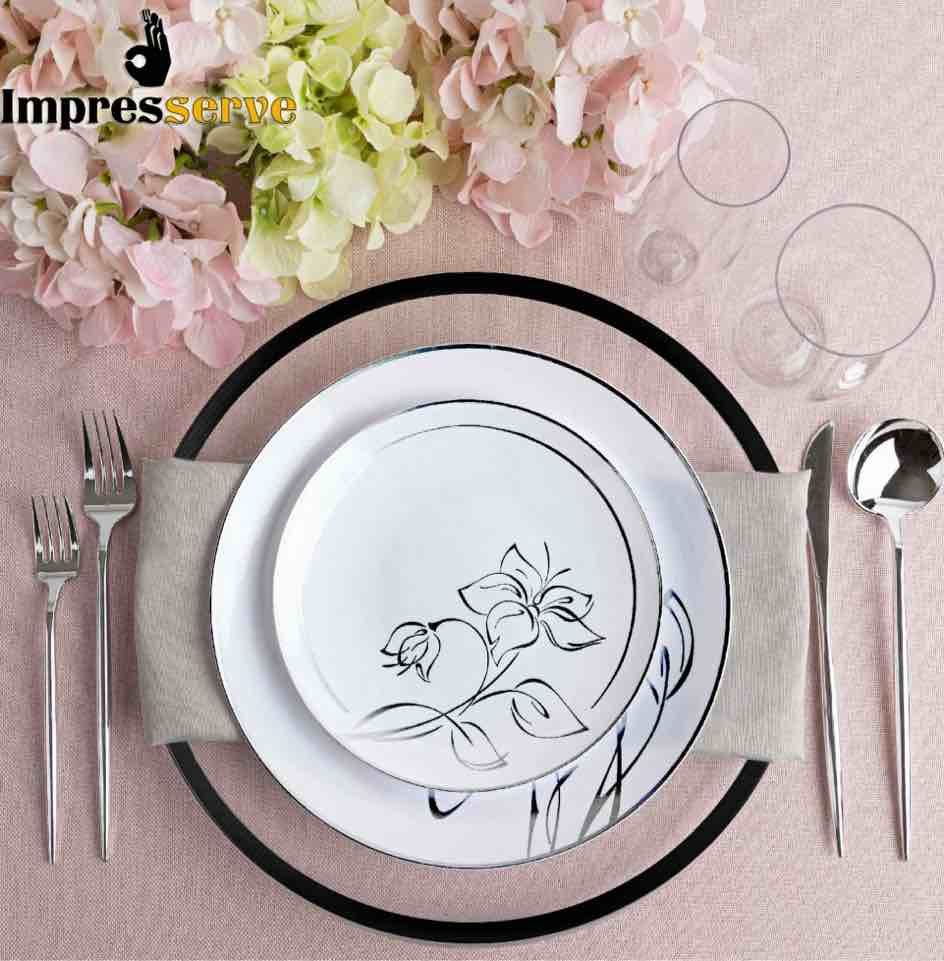 Impresserve 13-inch Clear Charger Plates with Black Rim - 16 Count