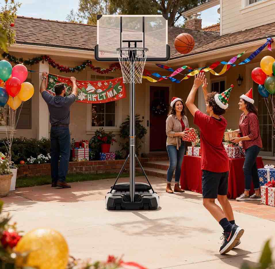 MaxKare 44In Basketball Hoop 7.5 ft to 10 ft Height Upgrade Large Base Portable Basketball Goal System with Quick Adjustment for Full Range of Players Indoor Outdoor Use