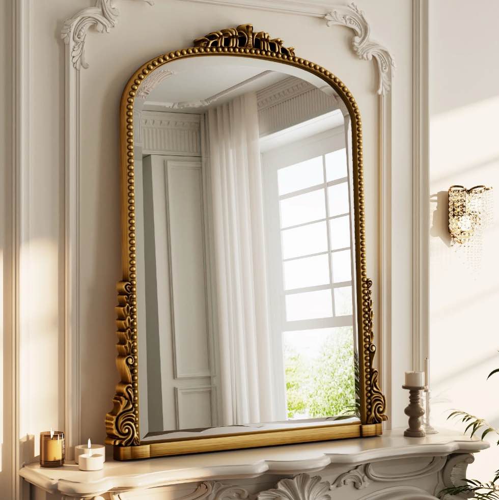 BEAUTYPEAK 32"x 24" Arched Vanity Mirror Decor Wall Mirror for Bathroom,Antique Gold