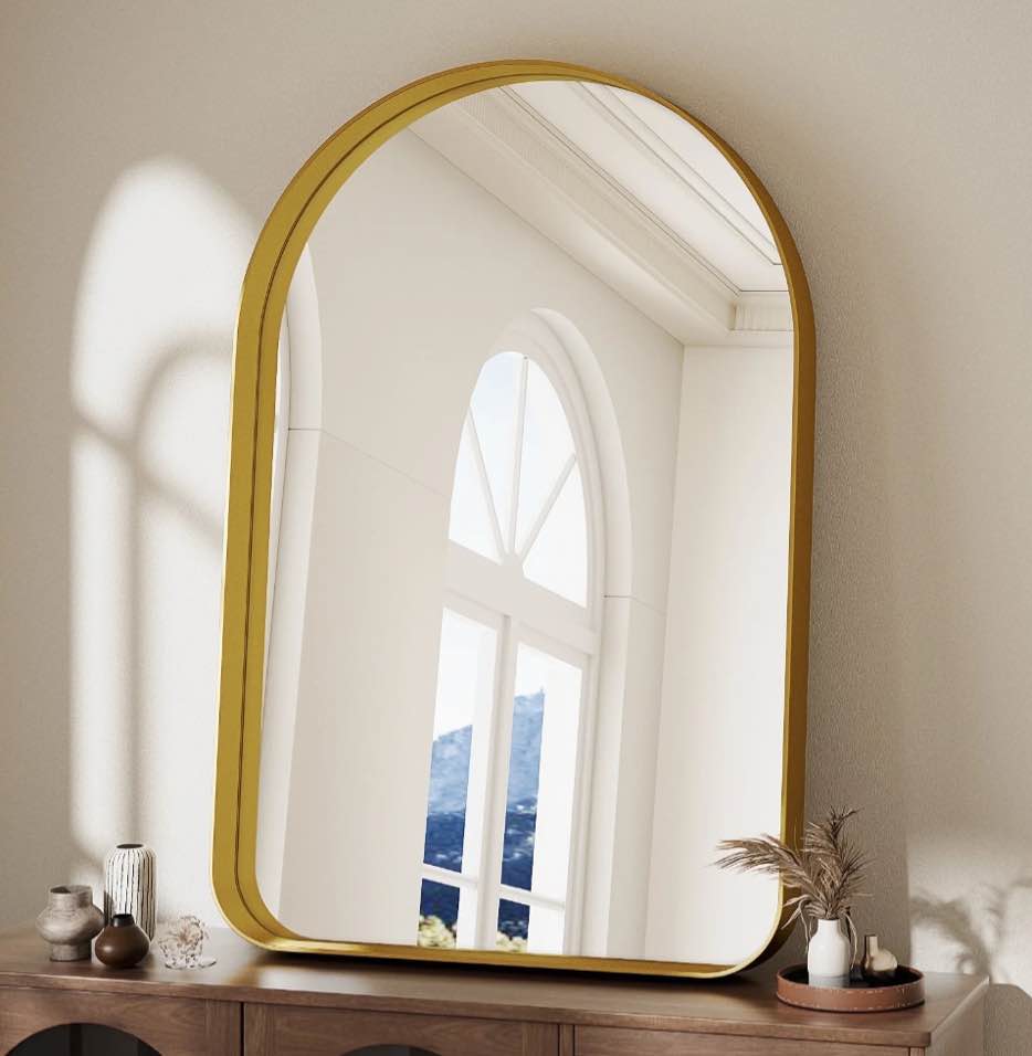 BEAUTYPEAK 36"x 24" Arched Bathroom Vanity Mirror With Deep Frame, Gold