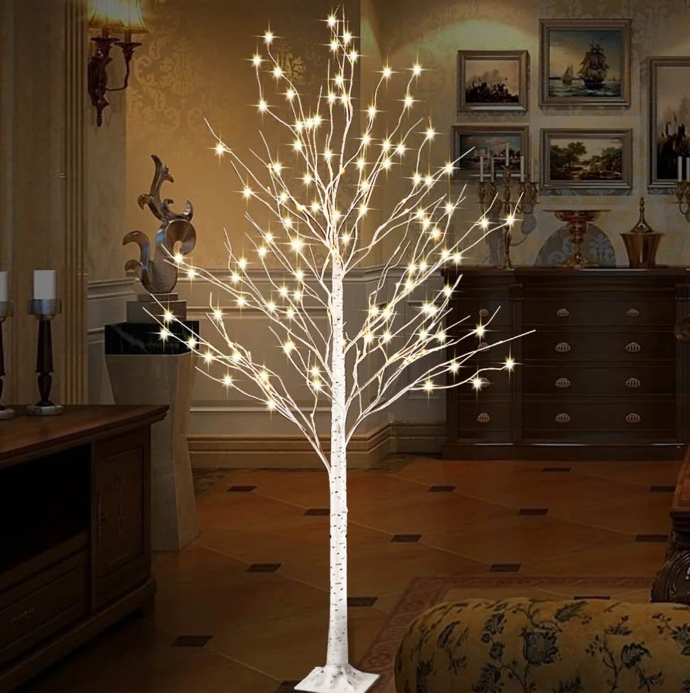 Rirool LED Birch Tree Light with Remote Control and 8 Flashing Modes - 6 Ft Warm White 440 LEDs for Home Decor, Party, Wedding, Festival Decoration