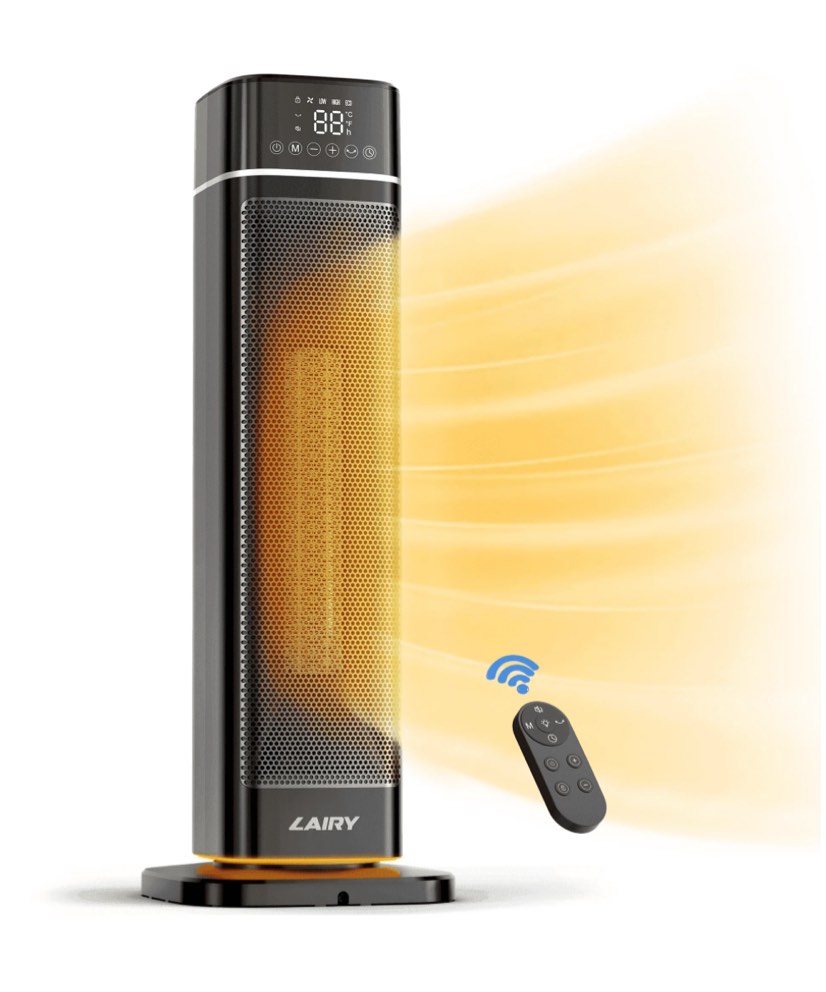 Lairy 24inch Space Heater for Indoor Use, 1500W Fast Electric Ceramic Tower Heaters with Thermostat,3 Modes, Eco, Black