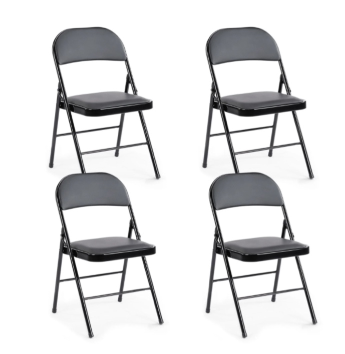 CONCETTA 4 Pack Folding Chair, Indoor Outdoor Portable Stackable Commercial Leather Padded Seat for Home, Office, Party, Black