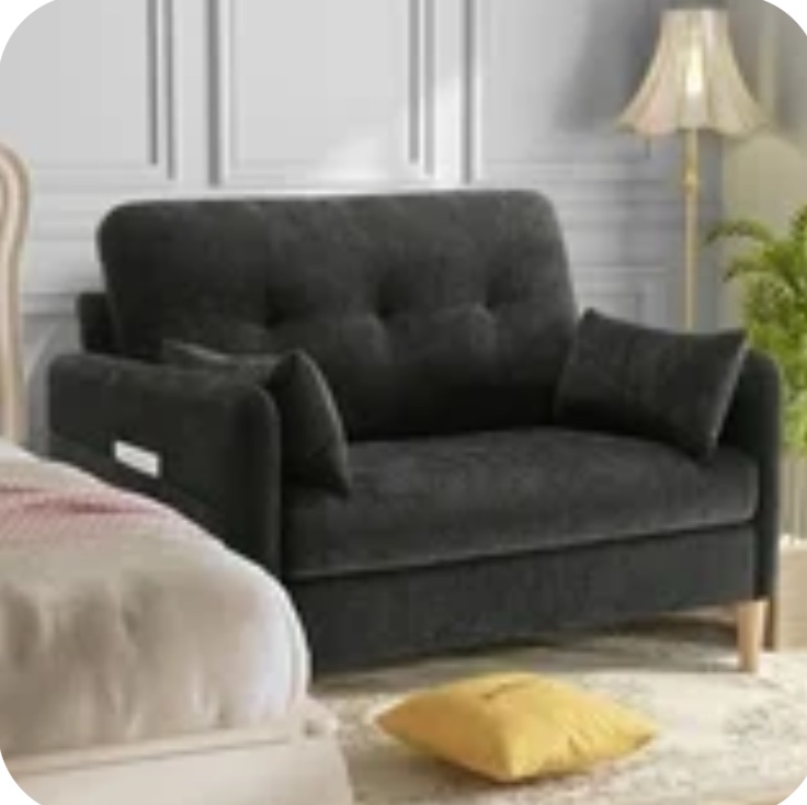 bedluxury 47'' wide loveseat, 2-seat chenille sofa with 2 pillows for living room and small spaces, dark grey