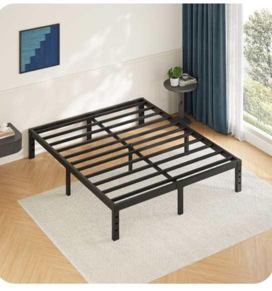 fschos 14 inch queen size bed frame, heavy duty metal platform, no box spring needed, easy assembly, black