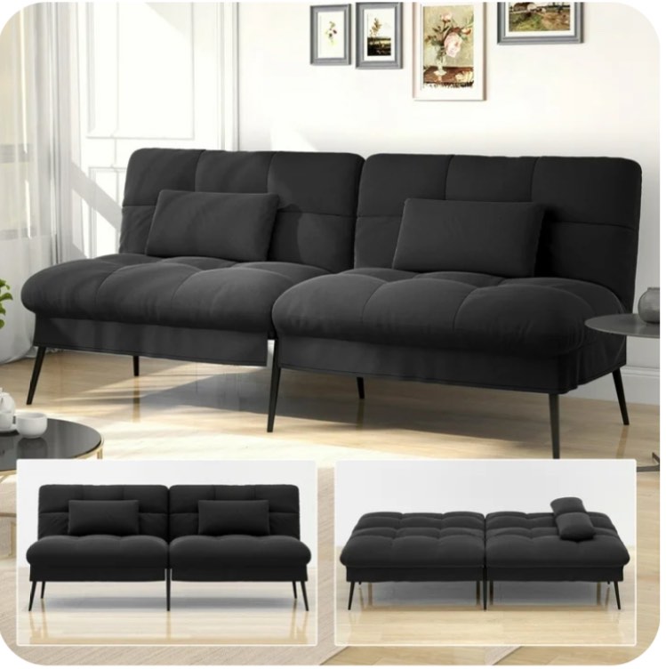 comhoma convertible futon sofa bed 72? w large size upholstered futon couch fabric sleeper sofa,black