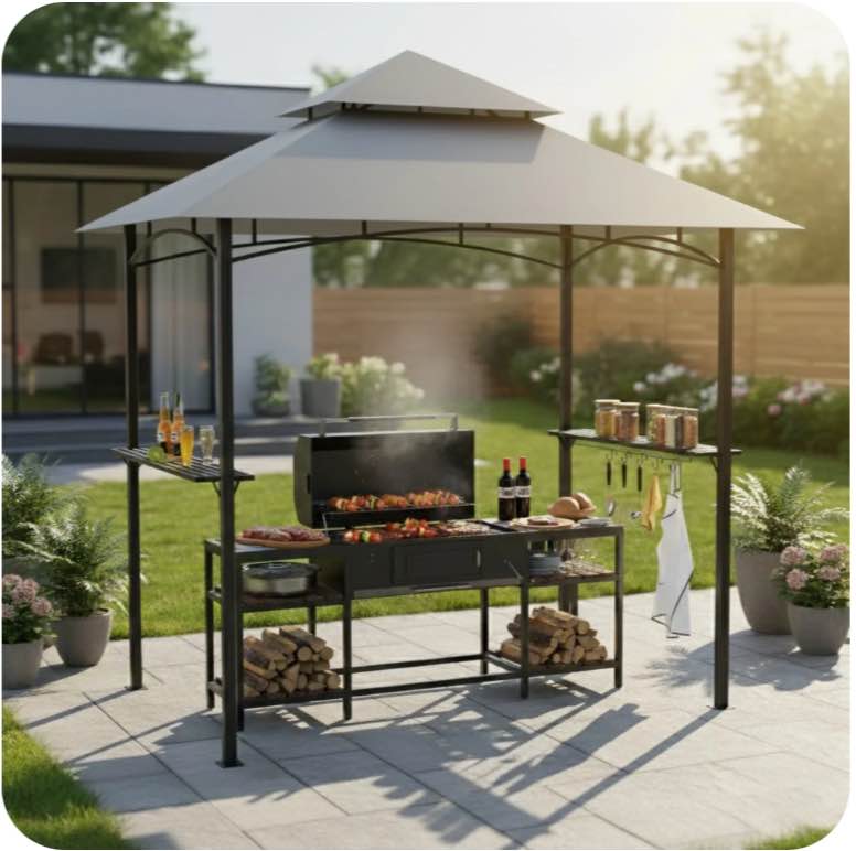 gvdv 8'x 5' grill gazebo canopy, outdoor bbq gazebo shelter with 2 side shelves & double-tiered top