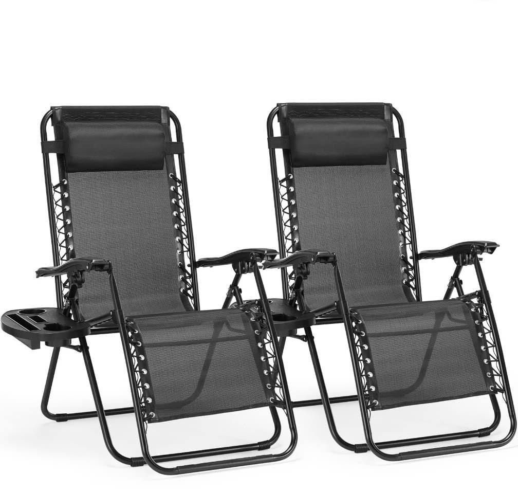 CONCETTA 2 Zero Gravity Lounge Chairs, Foldable Reclining Camping for Patio, Lawn, Beach, Black