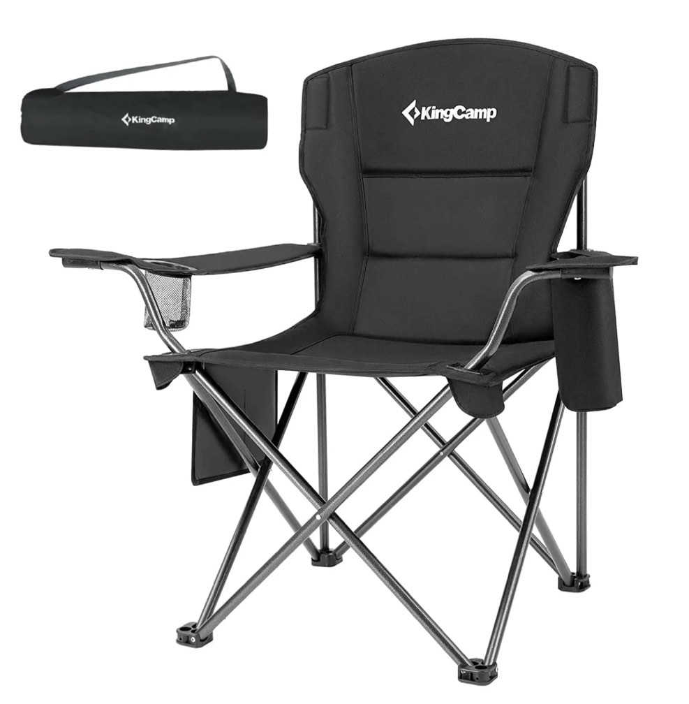 KingCamp Oversized Camping Chairs Heavy Duty Padded Folding Lawn Chair Support 300 lbs for Adults Outdoor Fishing Sports Black