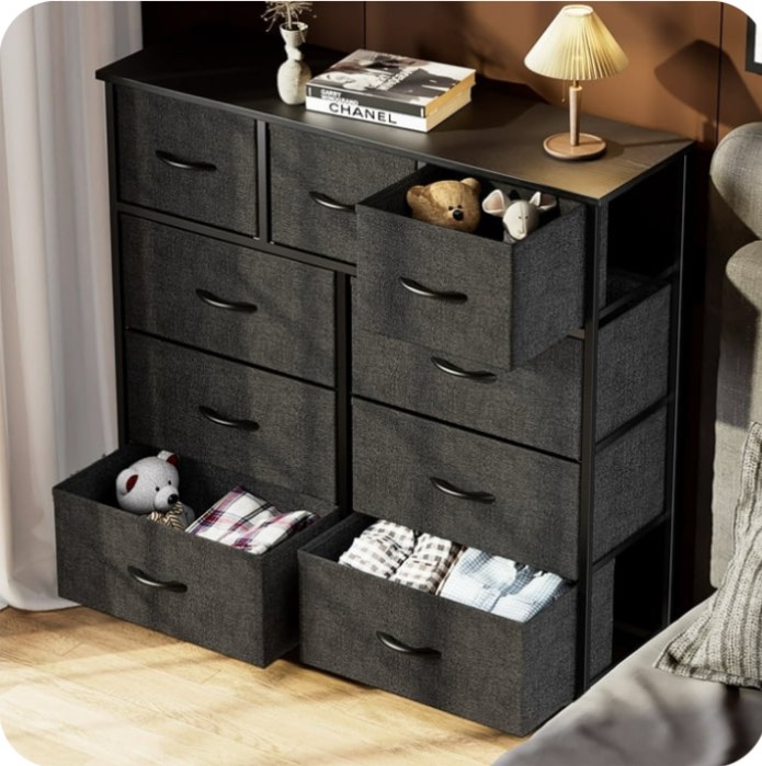 CONCETTA 9-Drawer Fabric Dresser Storage Chest for Bedroom, Closet, Storage Furniture for Adults, Black
