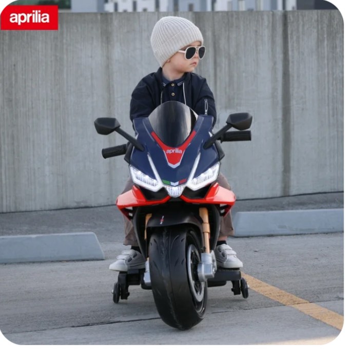 TCARAIWEN 24V Kids Motorcycle Electric Motorbike Aprilia Licensed Ride on Toy w/LED Lights Bluetooth Music Battery Powered 5MPH for Kids 3-11 Years Old,Blue