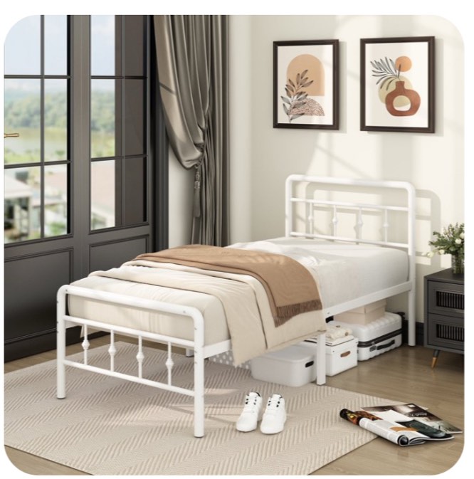 Maenizi 14 inch Tall Twin XL Bed Frames with Headboard and Footboard, Heavy Duty Metal Platform Bed Frame Twin XL No Box Spring Needed, Easy Assembly, Under Bed Storage, Noise Free, White