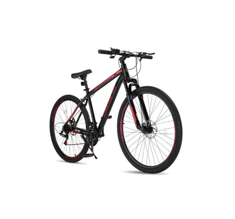 UBesGoo 29in Mountain Bike for Adult, 21 Speed MTB Bicycle for Men/Women, Dual Disc Brakes, Carbon Steel Frame, Black Red