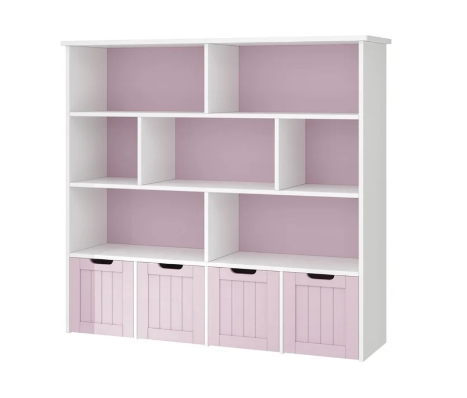 Homfa 7 Cube Toy Storage Organizer, Kids Geometric Bookcase and Bookshelf with 4 Drawers, Pink
