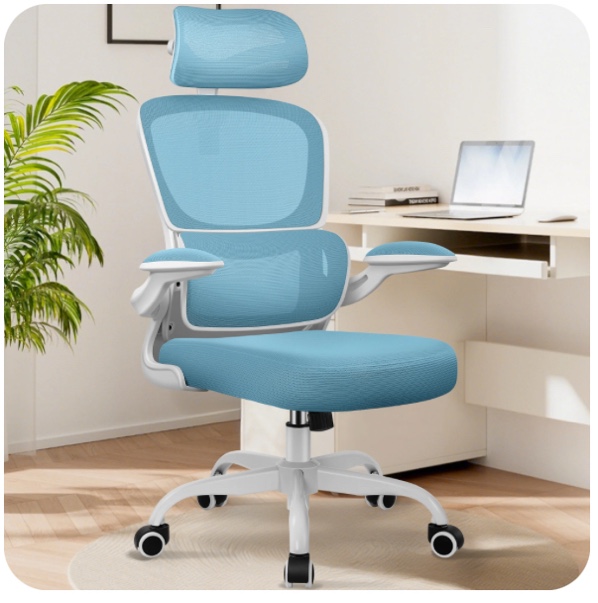 coolhut ergonomic office chair, high back mesh desk chair with lumbar support and adjustable headrest, home office chair, computer gaming chair, 300lbs, blue