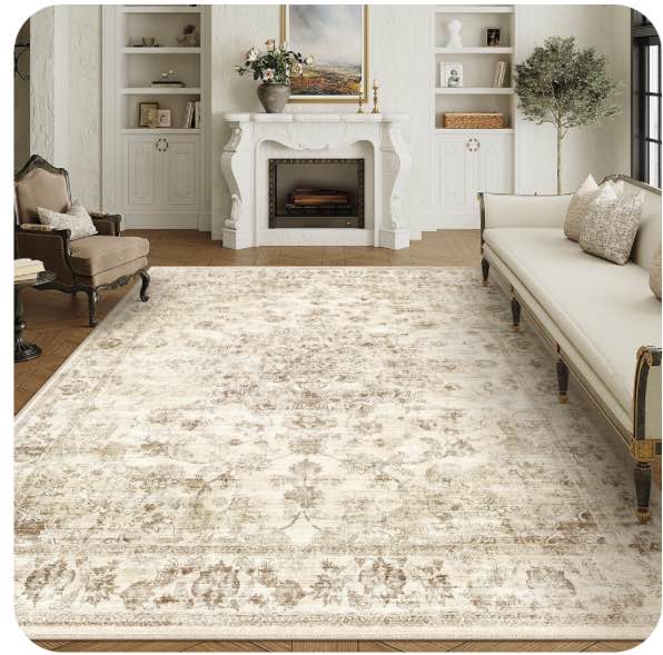wiponken 8x10 area rugs for living room bedroom dining room office farmhouse, machine washable non slip vintage persia rug beige