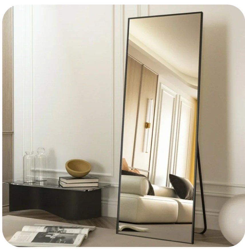 beautypeak 64"x21" full length mirror rectangle body dressing floor standing mirrors, black